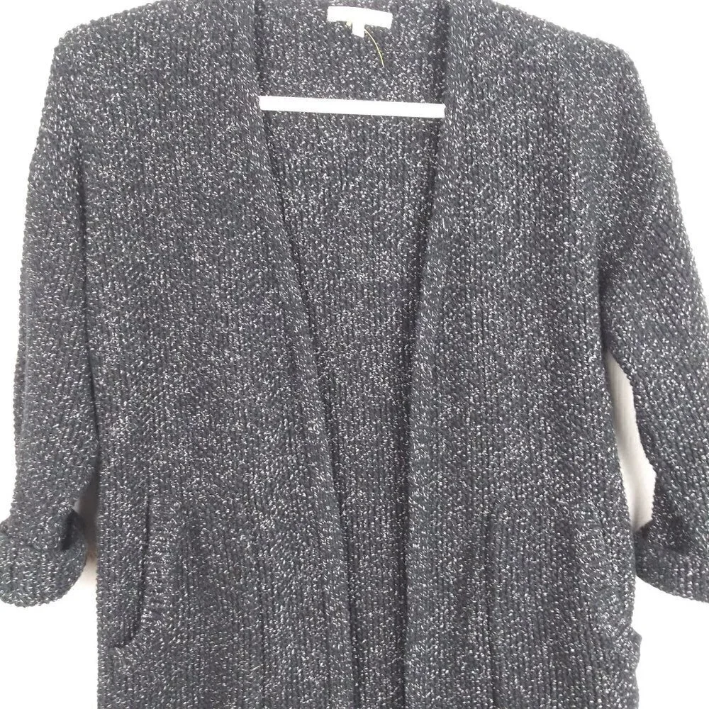 MADEWELL Memento Fringe Cotton open Cardigan Sweater black white size small